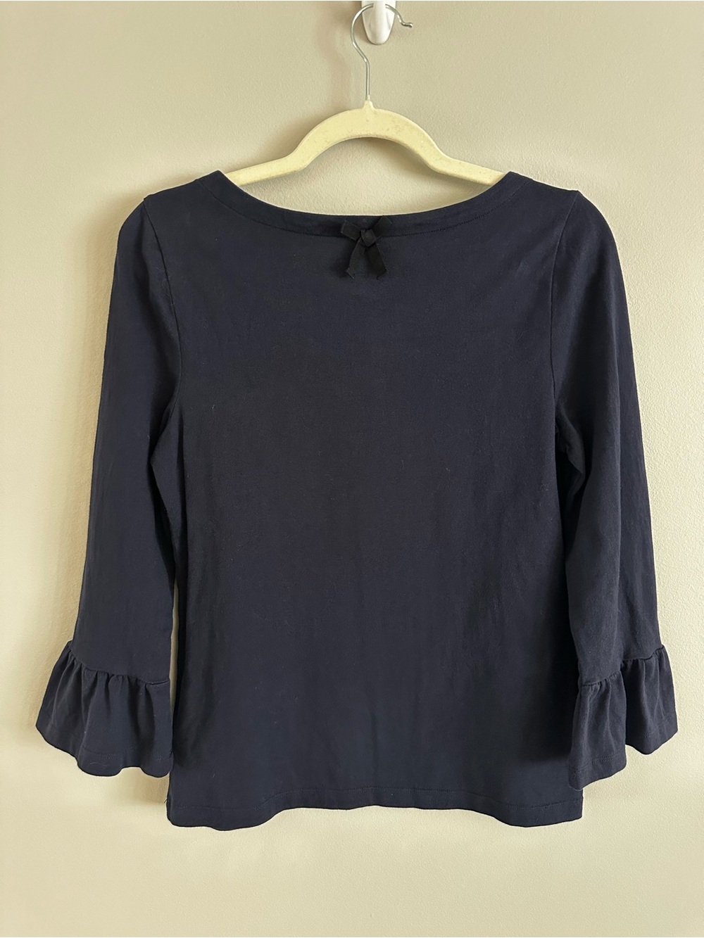 Kate Spade Navy Blue Cotton Ruffle Bell Sleeve Top Medium - Picture 2 of 7